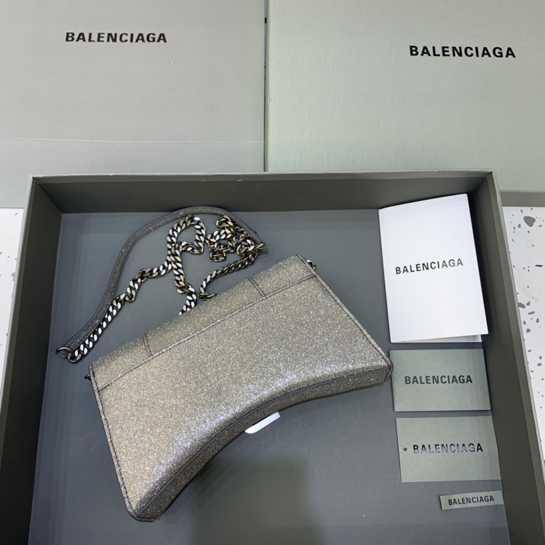 Balenciaga Big Hourglass Wallet With Chain Shoulder Bag Silver Gray